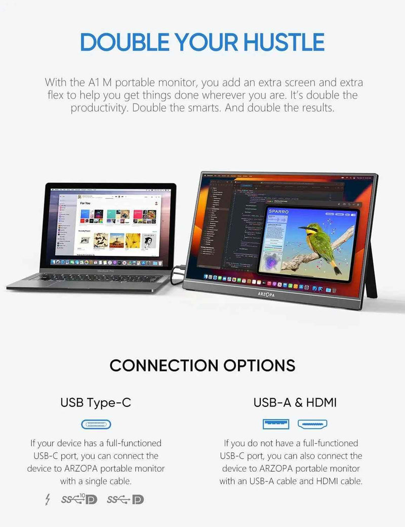 Arzopa A1M 17.3'' Ultrafino Monitor Portátil - 1080P FHD, IPS Tela Extendida
