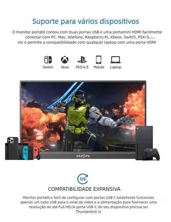 Arzopa Z1FC 144hz Monitor Gamer - 16.1 polegadas 100%sRGB IPS FHD
